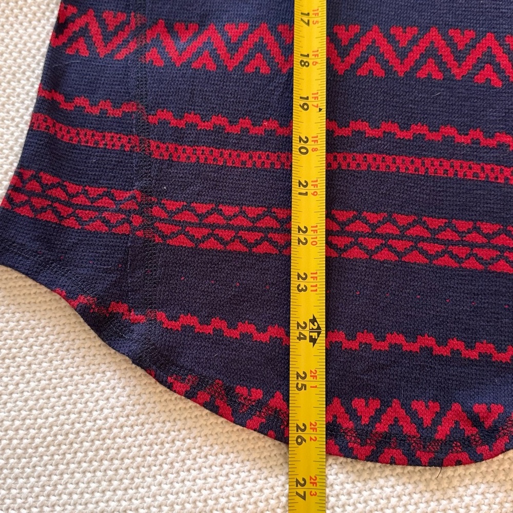 LUCKY BRAND Woven Navy & Red Fair Isle Knit Top Lightweight Thermal Tee - Picture 7 of 15